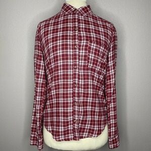 Hollister Red White Pink Plaid Cotton Flannel Long Sleeve Button-up Shirt XS